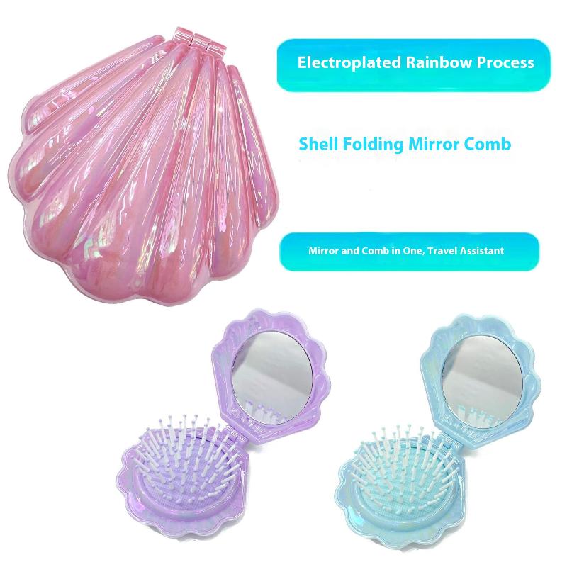 Klappbarer Haarkamm mit Airbag, Spiegel, antistatisch, multifunktional, praktisch, aus Kunststoff