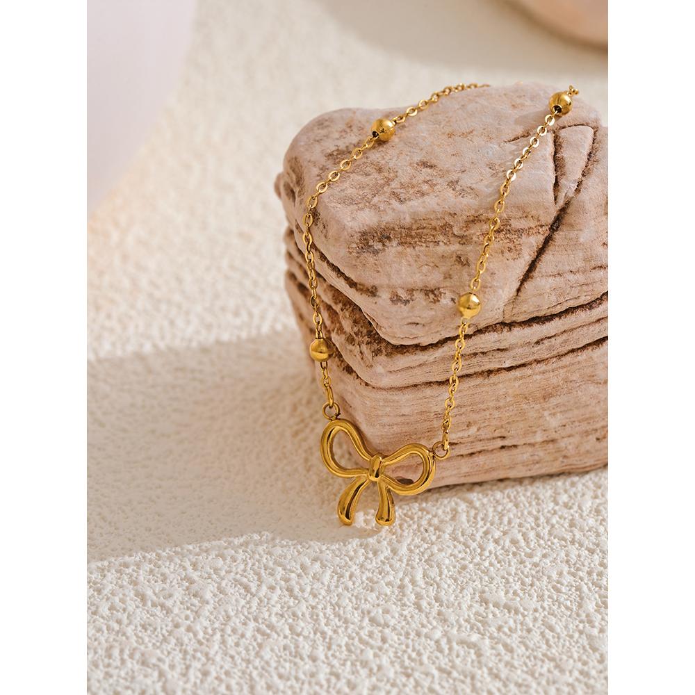Yhpup Hot Style Golden Stainless Steel Bowknot Bow Chain Bracelet Bangle Water Resistant Metal Statement Fashion Jewelry Gift