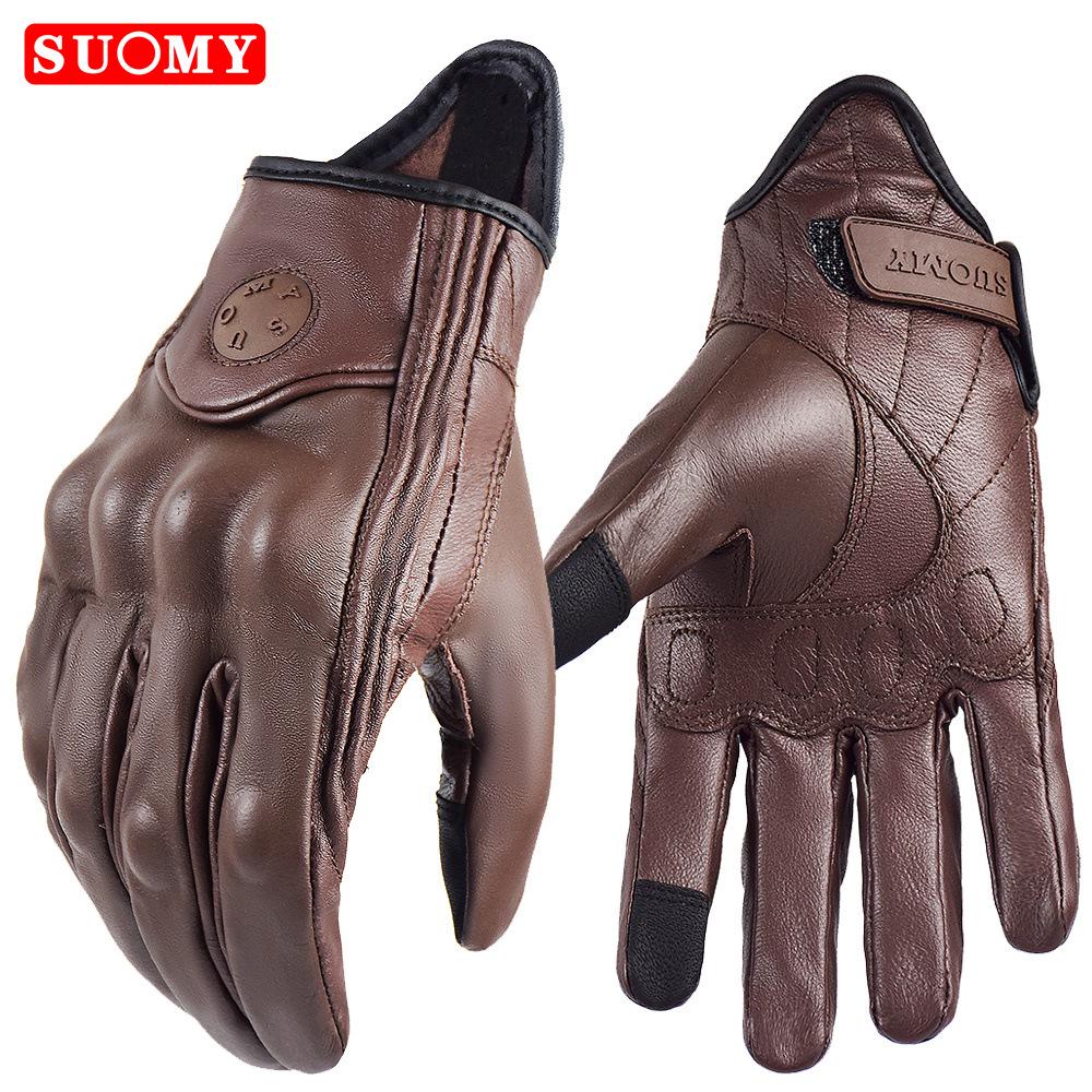 SUOMY Leather Motorcycle Riding Gloves - Touchscreen, Wear-Resistant for Men & Women