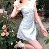 Summer sweet traces temperament thin girl dress pure desire new French square neck floral waist skirt