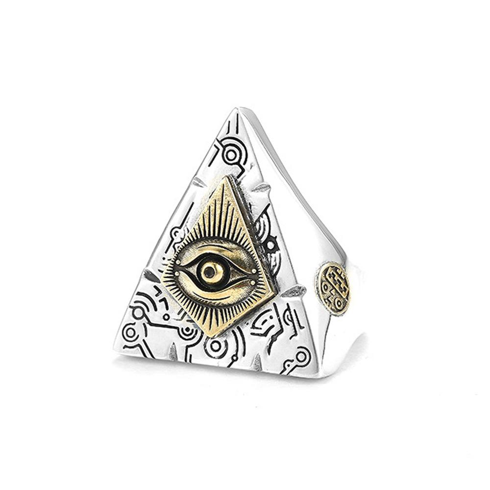 Retro Triangle Eye of Providence Large Ring Punk Gothic Open Ring For Men Vintage Mystic Fine Copper Accessories Gift