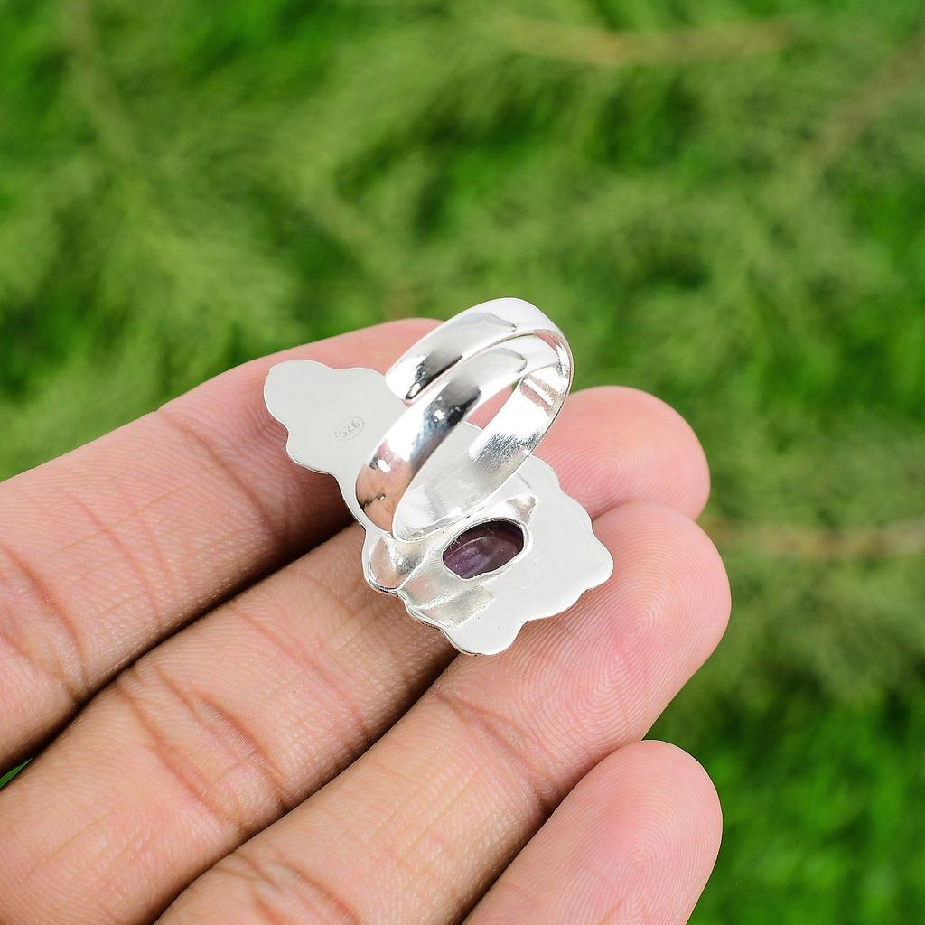 Natural African Amethyst Promise Flower Adjustable Ring 925 Silver For Women