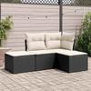 4 Piece Garden Sofa Set with Cushions Black Poly Rattan