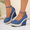 Women's Summer 2026 New Style Color-Block Fabric Wedge Shoes, Plus Size 43 Open-Toe Platform Slip-On Casual Single Shoes TC