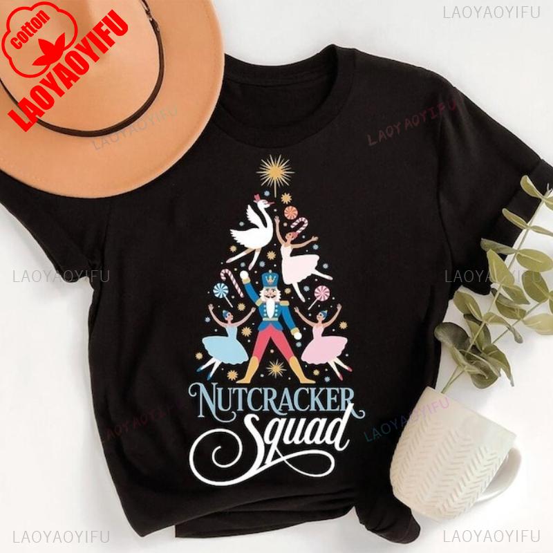 Merry Christmas Nutcracker Squad Christmas Tree Shirt Holiday Ballet Tee Crewneck Casual Style Allmatch Printed Tshirt Tops