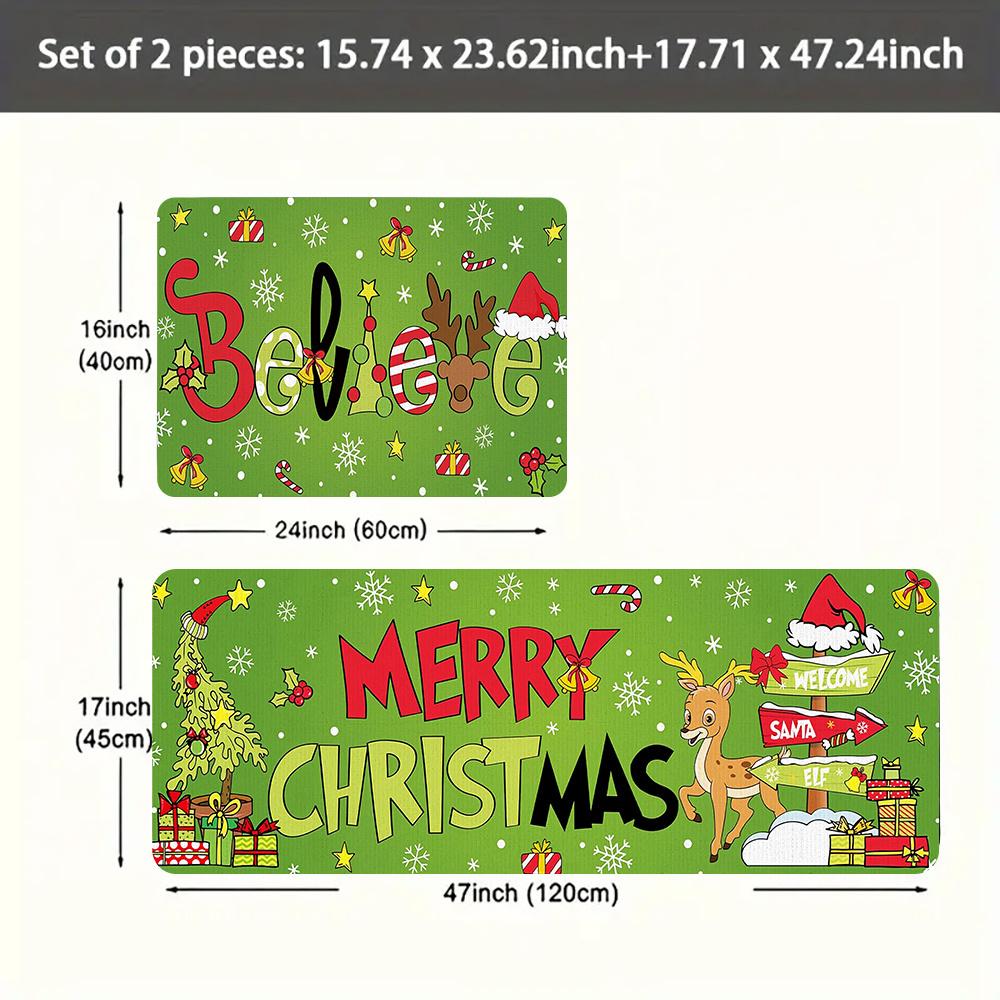 1 Stück Anti-Ermüdungs-Küchenteppiche Rentier Schneeflocken Druck Wasserdicht Rutschfest Dick Gepolsterte Küchenmatte Hochbelastbare Komfort-Stehmatte für Küche