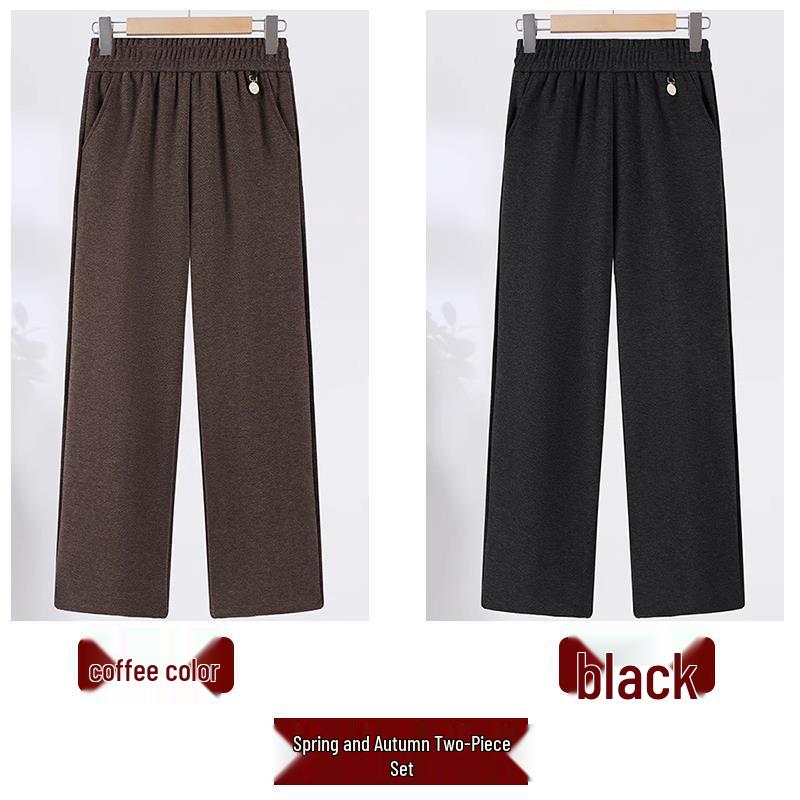 2024 Fashionable High-Waisted Woolen Pants for Middle-Aged & Elderly Women - Elastic Waist, Loose Fit, Plus Size for Autumn/Winter