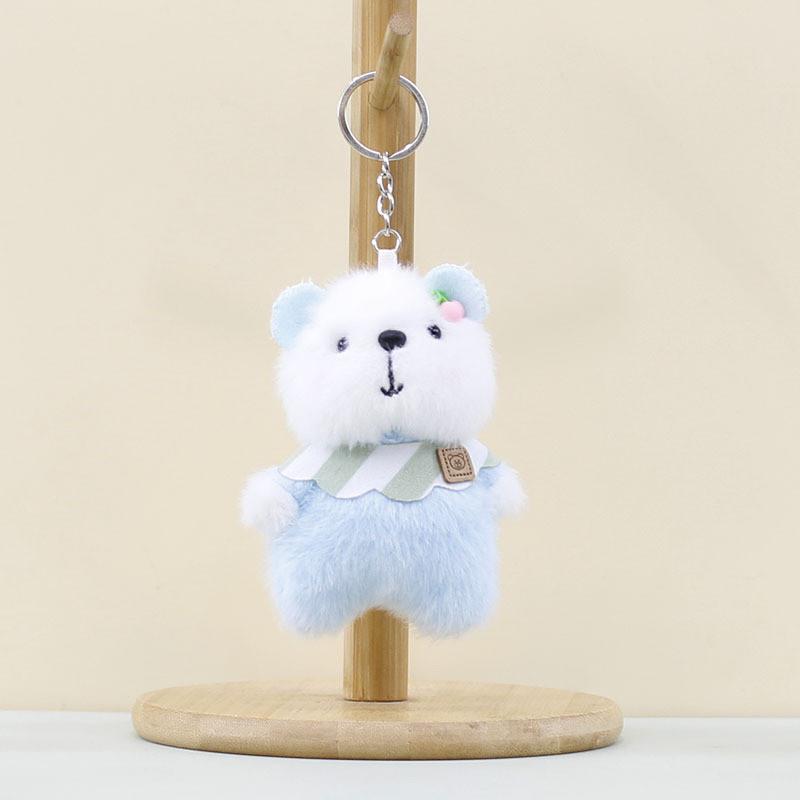 Cute Bear Bib Pendant Plush Toy Cartoon Bag Purple Key Chain Holiday Girl Gift