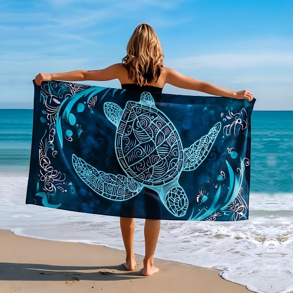 1Pc Bohemian Sea Turtle Print Beach Towel Sun Wind Resistant Soft Quick Dry Towel Travel Blanket For Pool Camping Outdoor Vacati