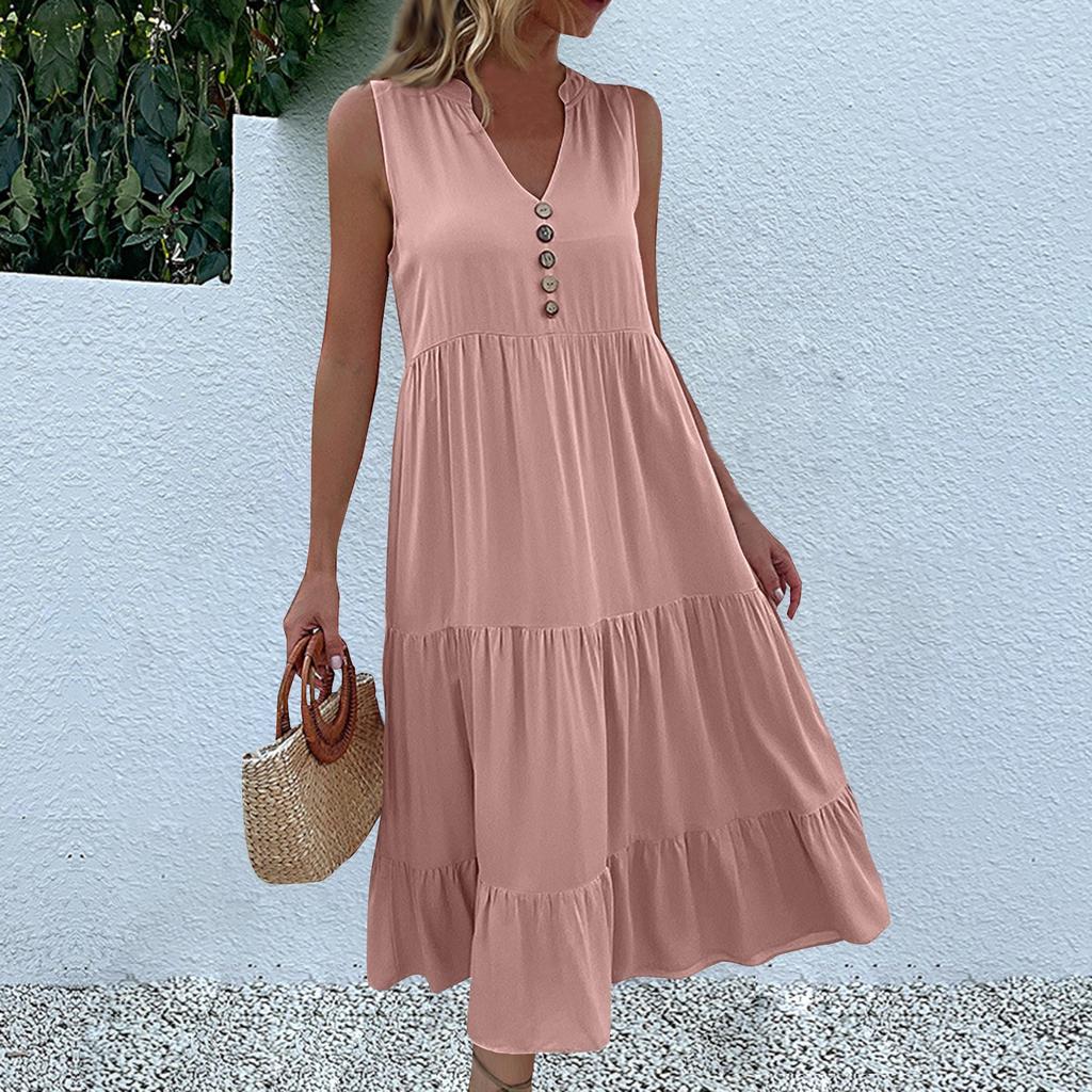 Women's Summer Fashion Loose Tank Dress Casual Sleeveless Solid Color Dresses