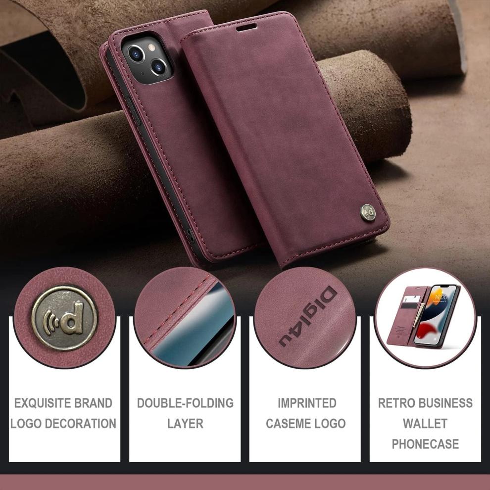 Per iPhone 12 Mini Cover a Portafoglio con Supporto a Libro in Pelle Custodia Telefono Rossa
