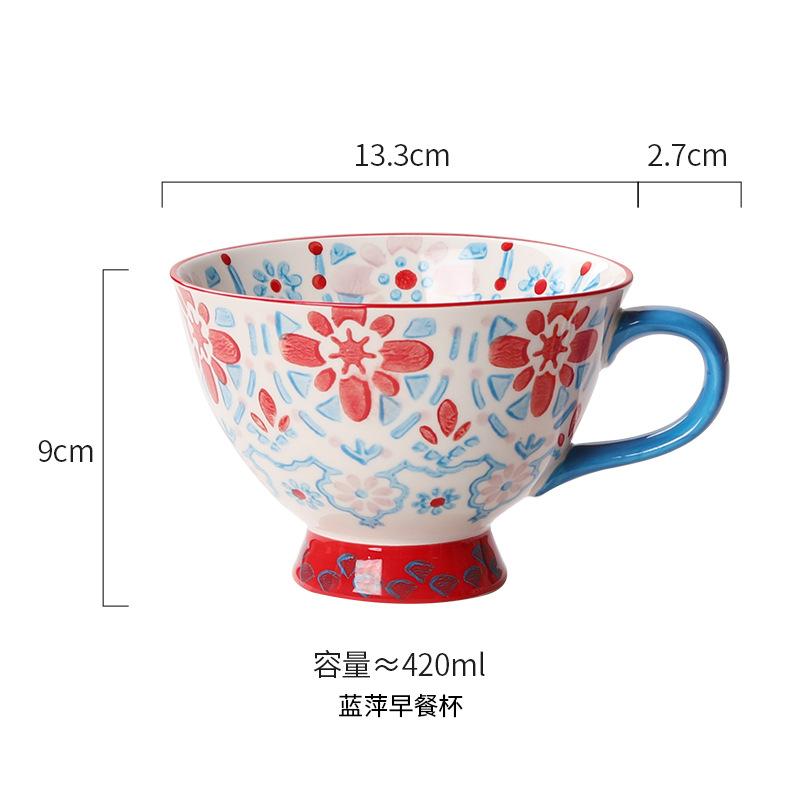 Retro Hand Painted Ceramic Mugs Underglaze Porcelain Breakfast Coffee Milk Tea Cup Set Home Office