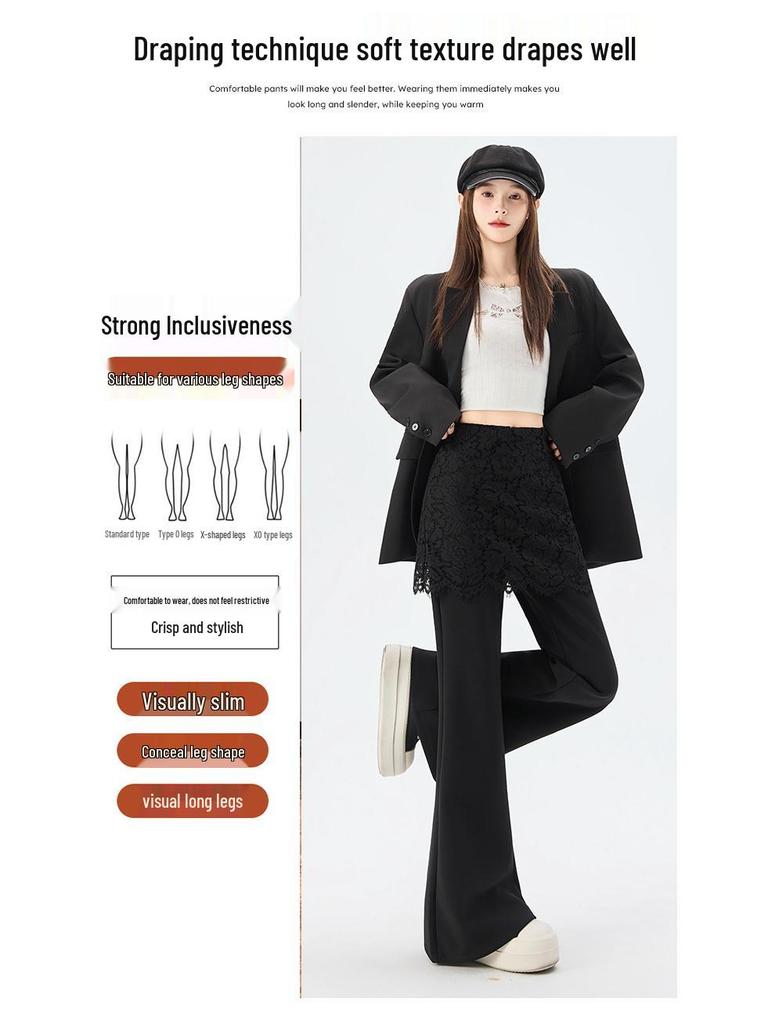 Lace-Accent High-Waist Slim-Fit Micro-Flare Pants for Women - 2026 Spring Fashion