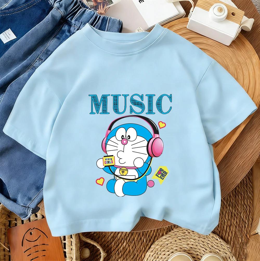 Children s Casual T-shirt Doraemon Popular Cartoon Print 2026 Summer Street Fashion Top 100
