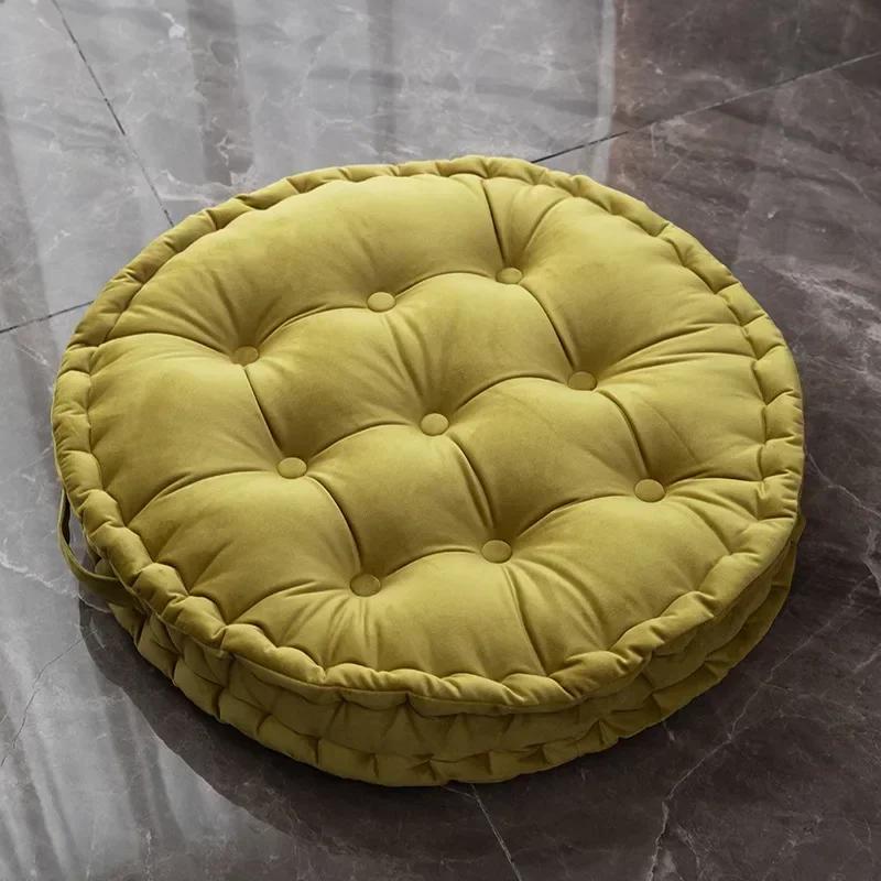 60x60cm Nordic Plain Velvet Tatami Round Cushion Pillow Thickened Winter Sofa Back Cushion Floor Meditation Cushion Futon Round