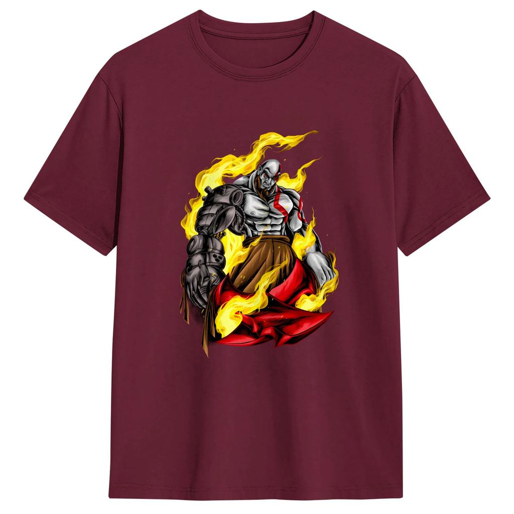 God of war Kratos TShirts for Unisex Funny Pure Cotton Tees Round Neck Short Sleeve T Shirt Classic Clothes