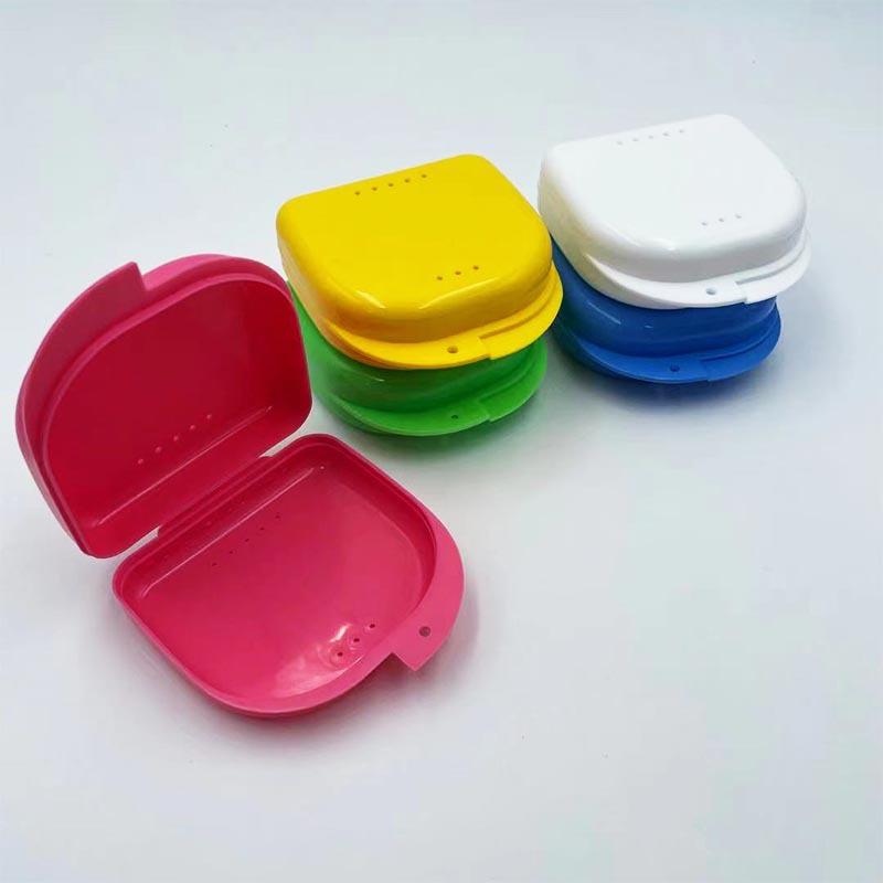 Compact Blue Plastic Denture Cleaning Storage Box with Ventilation Holes