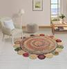 Aizza Trends Indian Handmade Braided Natural Jute and Cotton Round Floor Area Rug- Jute Rug- Dining Room- Living room-Center Table Carpet-Floor Mat