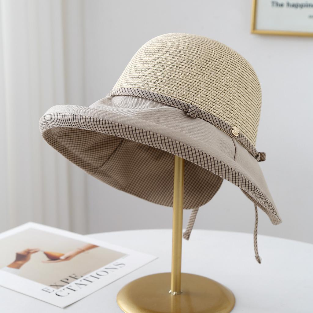 Summer Korean Casual Women's Fisherman Hats, Versatile Beach Hat Sunhat Accessories New Cloth Wide Brimmed Patchwork
