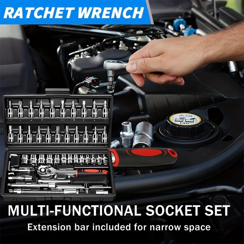 46pcs 1/4\" Drive Mechanic Tool Set Auto Household Repair Standard Depth Sockets Ratchet Torque Wrench Bit Hand Tools Hard Case