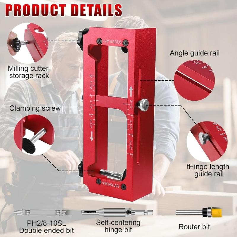 Aluminum Alloy Door Hinge Jig Set Door Frame Stable Locator Hinge Drilling Fixture Flat Heads Clamp for Precise Mortising