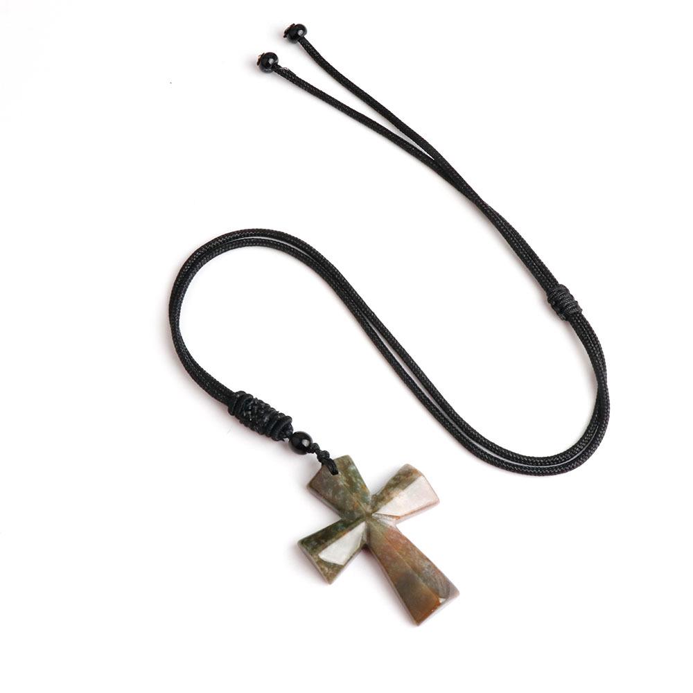 Colier Cruce Agat - Piatră Semiprețioasă Cadou de Crăciun Lanț Pulover