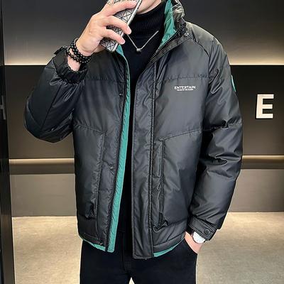 Winter New Contrasting Color Trendy Brand Stand-up Collar Warm Down Jacket Men Can Open Two Thickened Coats