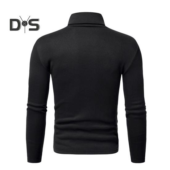 Vår Høst Menn Fitness Topp Slim Fit Høy krage Elastisk lange ermer Ensfarget Pullover Fitness Sport Topp Vinter bunnklær