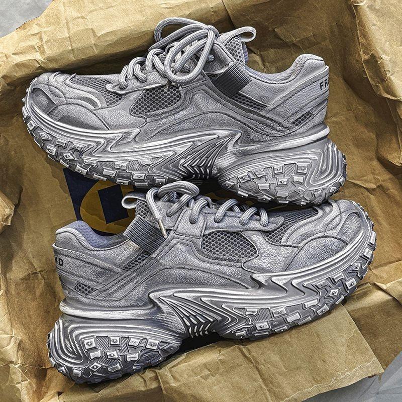 Men's Casual Sport Shoes Vintage Distressed Sneakers 2025 Autumn New Style Thick Bottom Fashion Increased Height Trendy Shoes