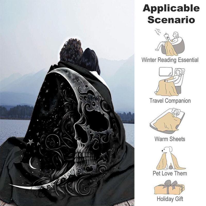 1pc Midnight Moonlit Skull Blanket Soft and Cozy Home Decor Gift for All Seasons, Living Room, Travel .K061
