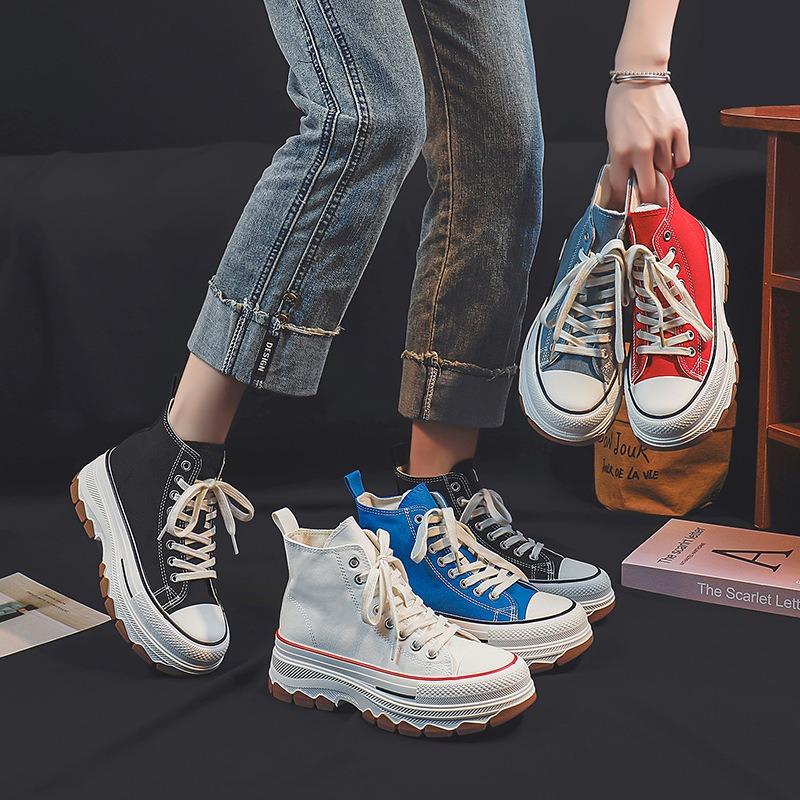 High-top canvas shoes women's platform retro casual women's shoes spring new student cloth shoes heightening shoes 2