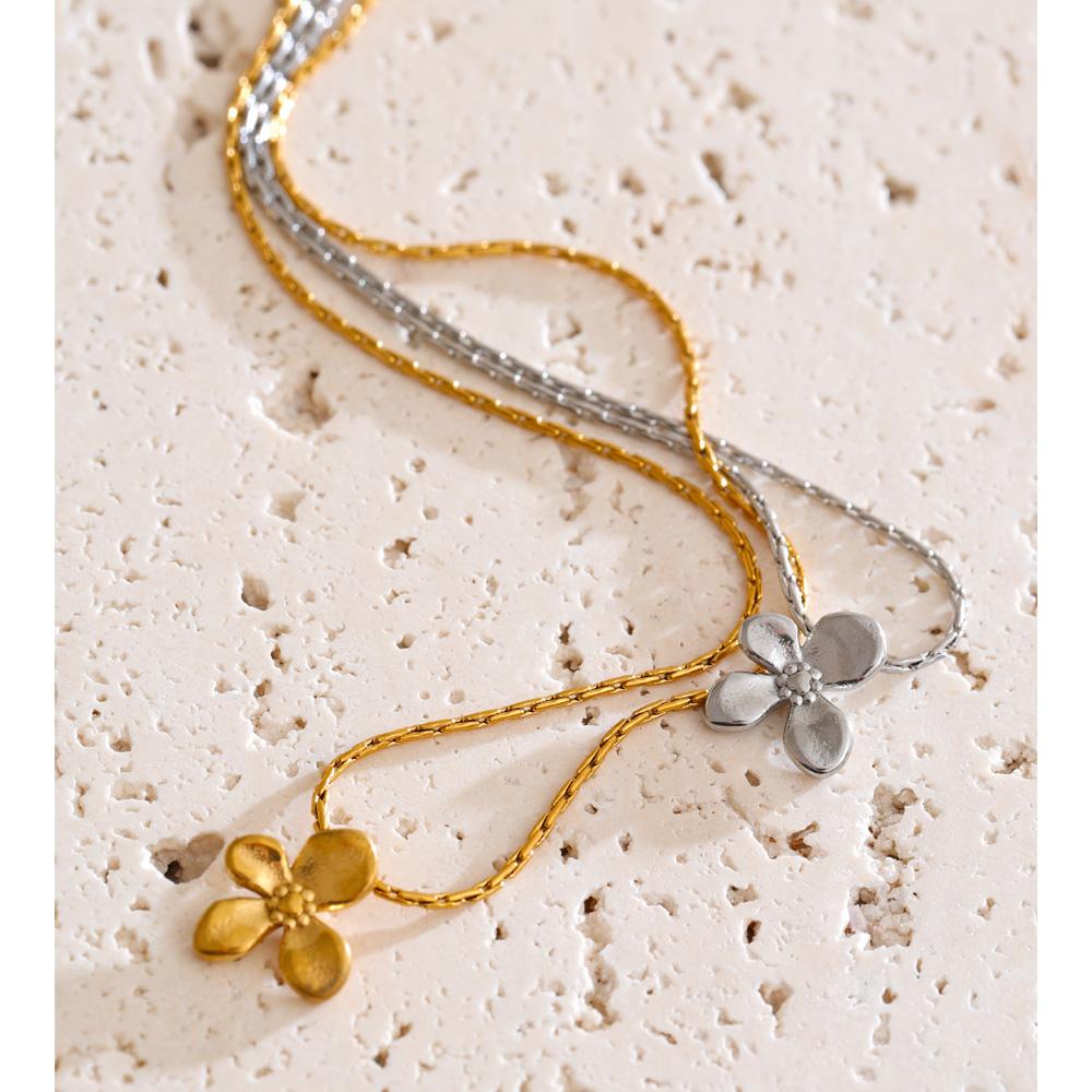 Yhpup Stainless Steel Small Flower Pendant Necklace Waterproof Women 18K Golden PVD Plated Cute Daily Collar Jewelry Gift