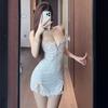 Erotic lingerie small floral sweet slip dress fashion hot girl lace sexy deep V hip dress