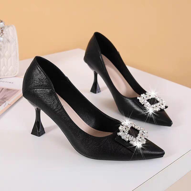 Spring and Summer French Bow Black High Heels Feminine Temperament Single Shoe Women