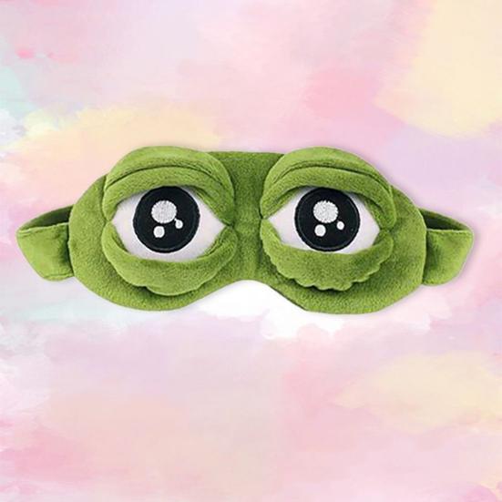 Funny Sad Frog Eye Mask Soft Plush Frog Blindfold Light-Blocking Breathable Sleep Mask for Travel Office Home Novelty