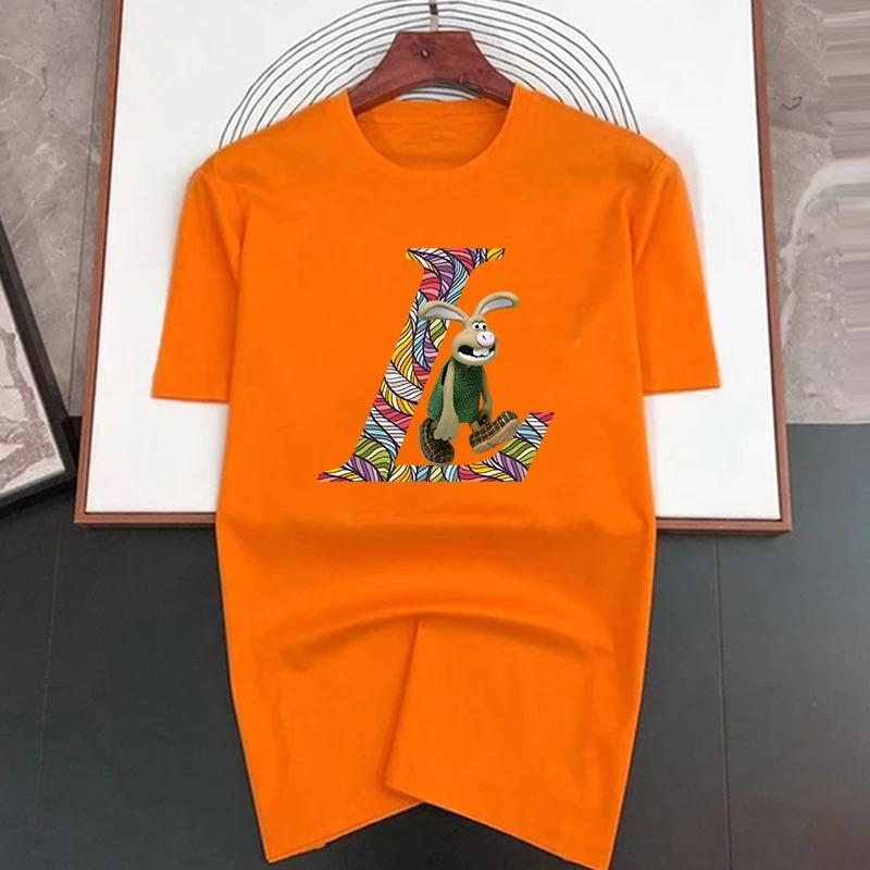 2024 Popular Luxury Brand Walking Rabbit Printing Pure Cotton Short-sleeved Unisex's Street T-shirt Loose Breathable Oversized Top