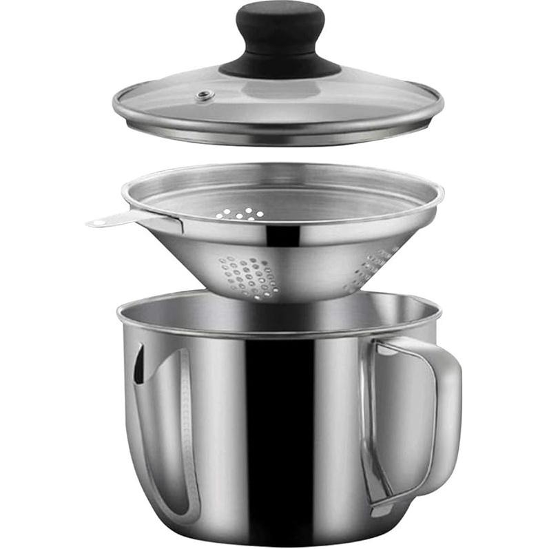 Stainless Steel Fat Separator 4 Cup/1000ML Gravy Grease Separator with Strainer and Glass Lid, Soup Oil Separator Cup for Cooking, Oil Soup Separator
