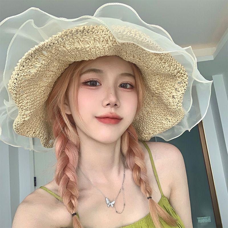 Temperament Lace, Large Brim, Showcasing Face, Small Straw Hat, Female Summer Vacation Beach Sun Protection Hat