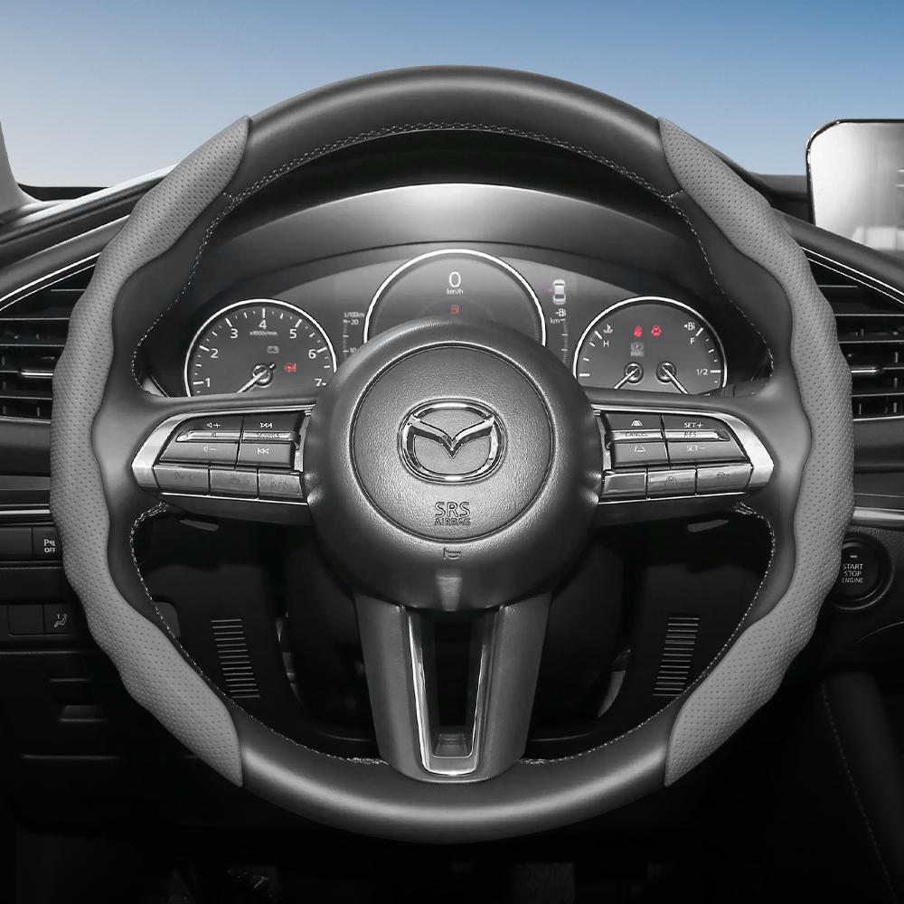 zkfan8 Suitable for Mazda Steering Wheel Cover with Wavy Sports Design, Breathable Leather, Segmented Anti-Slip, Sweat-Absorbing Protective Cover,