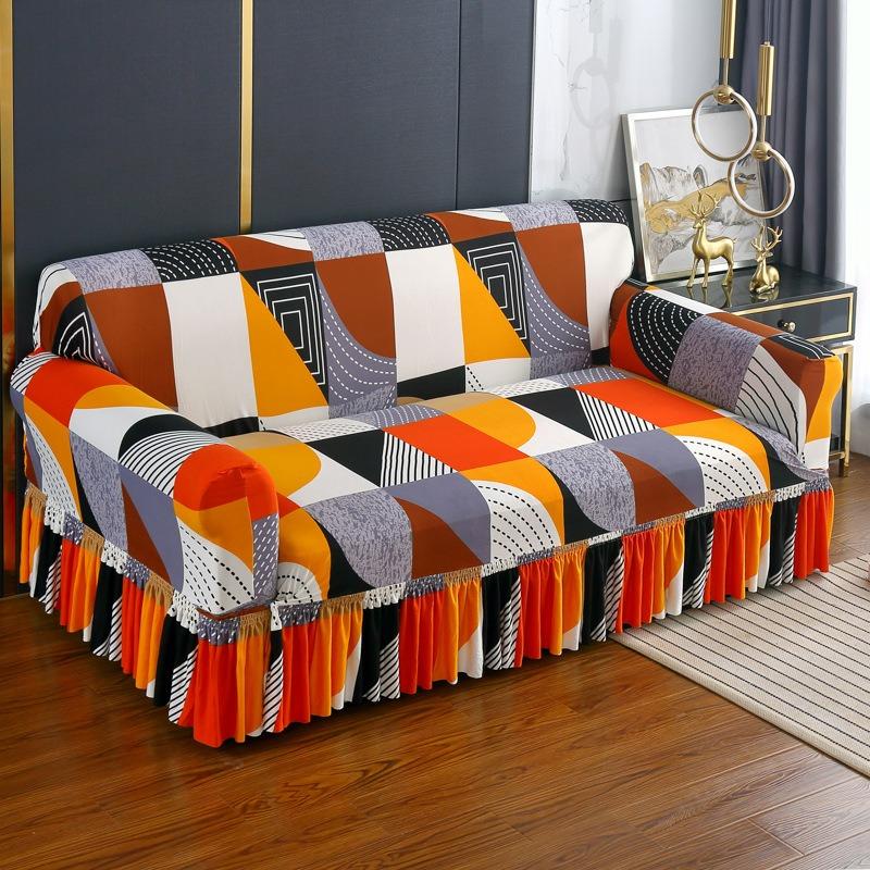 High Elastic Sofa Slipcover with Skirt Stretch Easy Fitted Armchair Sofa Covers 1/2/3/4-Seater Couch Slipcovers for Living Room
