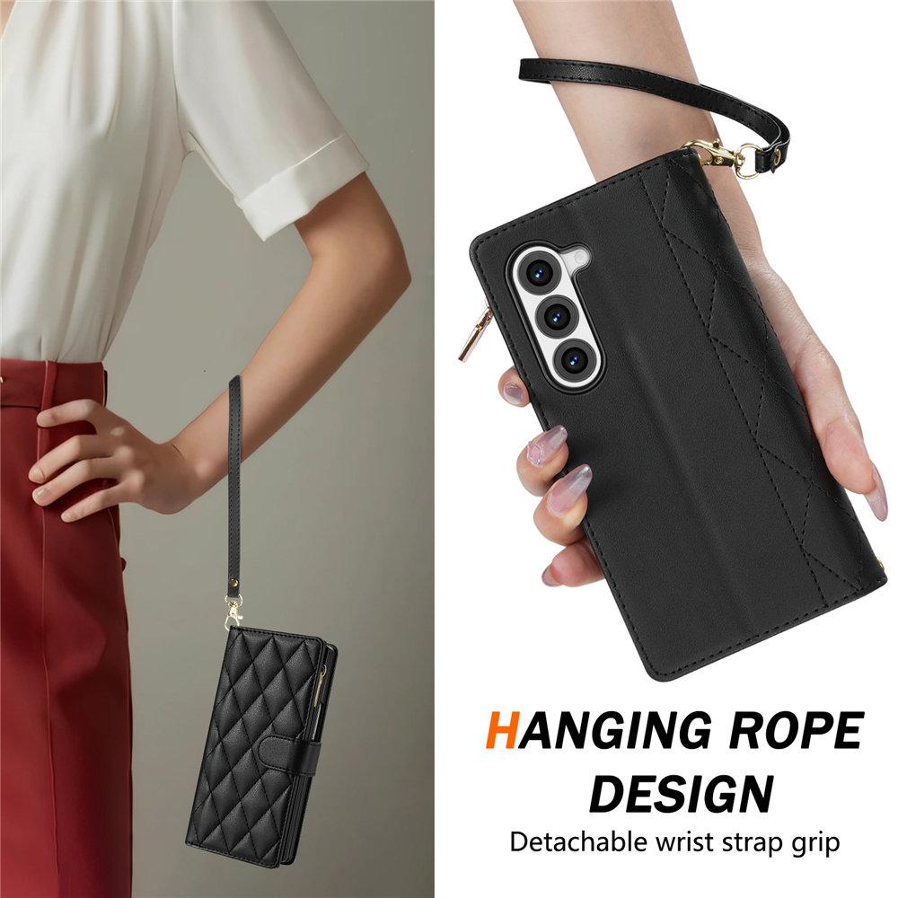 Crossbody Long Lanyard Wallet Leather Case For Samsung Galaxy Z Fold 6 Fold 5 Fold 4 3 Cards Slot Magnetic Cover
