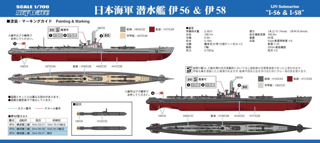 PIT-ROAD 1/700 Skywave Series Japanese Navy Submarines I-56 & I-58 Plastic Model W266 (Ships)