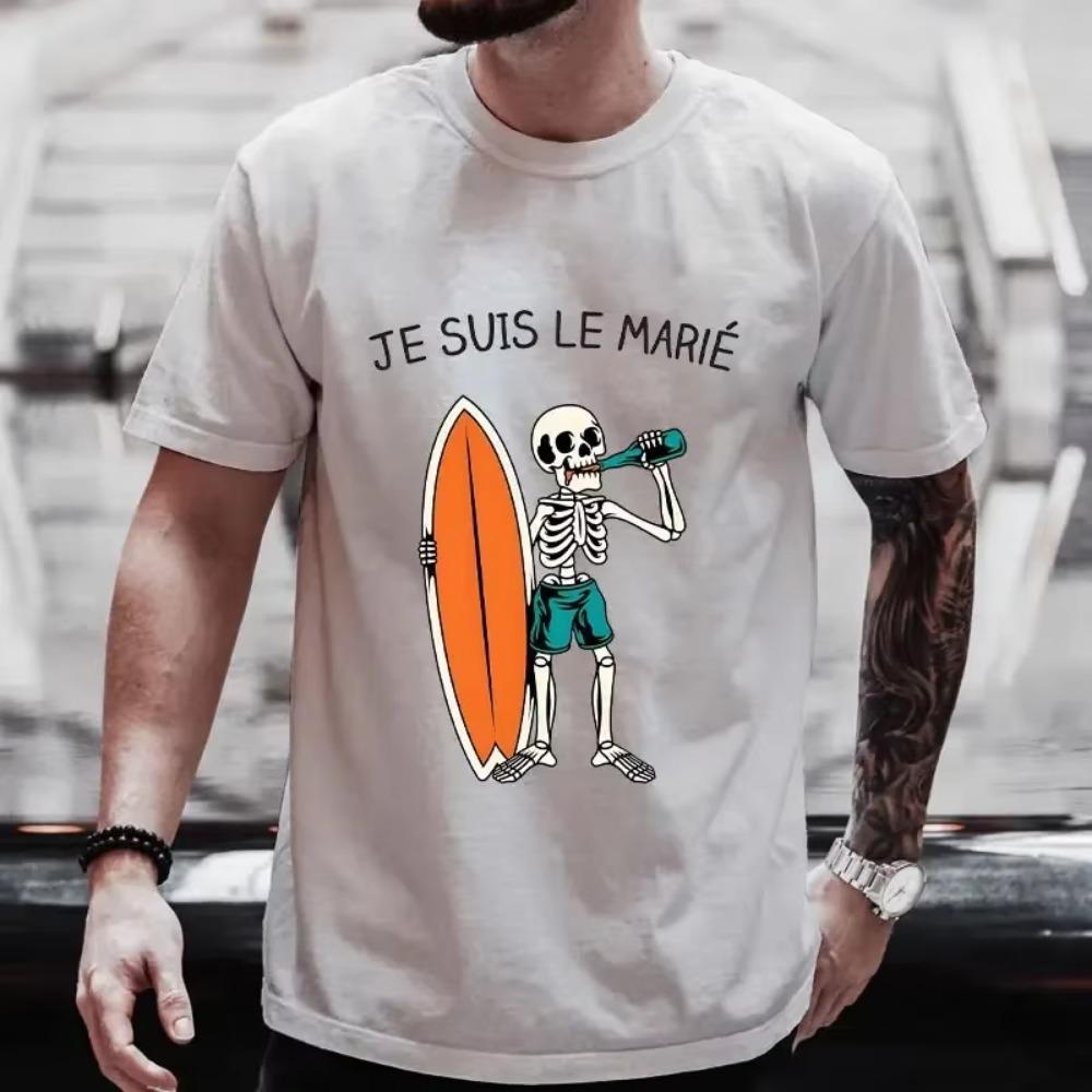 French I Am The Groom 2024 Fashion Beer Skeleton Graphic Tops EVG Team Future Groom T Shirt Bachelor Single Farewell Party Tees