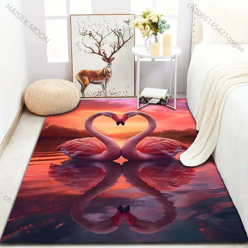 1PC Elegant Flamingo Print Carpet for Living Room Bedroom Sofa Doormat Home Decor Area Rugged Non-slip Floor Mat Large Size
