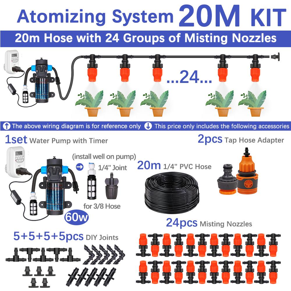 30-5M 60W Self-priming Pump with Timer Misting Cooling System Adjustable 0-25L/H Atomization Sprayer Garden Irrigation Watering