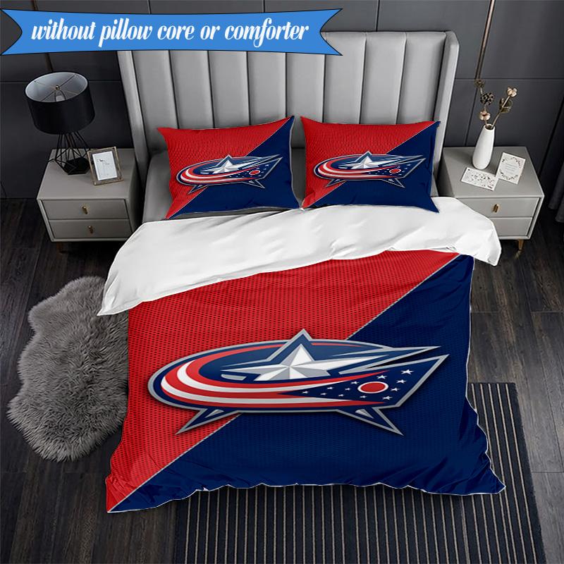 3PCS Columbus Blue Jackets Logo Bedding Set,Including 1pc Duvet Cover And 2pcs Pillowcases Perfect for Bedroom, Dormitory, Fan Christmas Gift