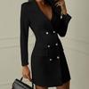 Women Womens Double Breasted  Button Front Military Style Long Dress