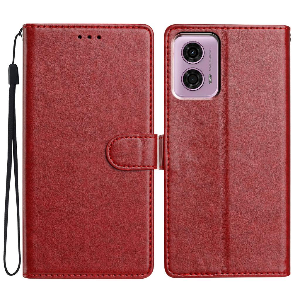 For Motorola Moto G24 4G/Moto G04 4G Lær Telefondeksel Lommebok Stativdeksel med Praktisk Stropp