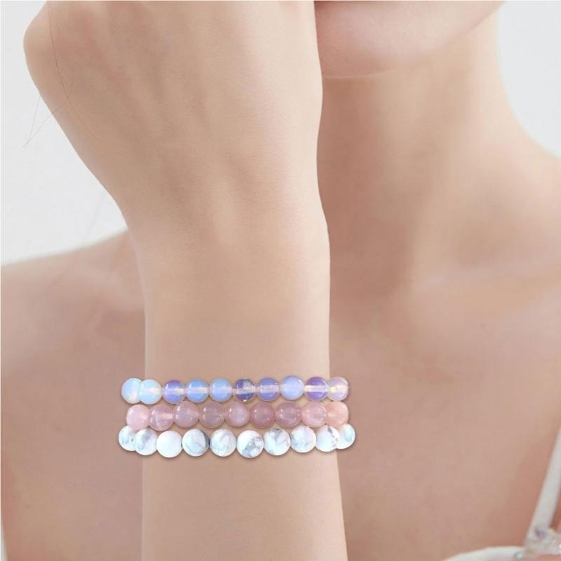 Set of 3 Healing Crystal Bracelet Set for Women Natural Stone Beaded Stretch Handchain Adjustable Wristchains Accessory