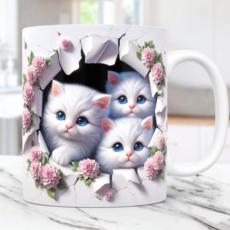 3D Kitten Cat Hole In Wall Ceramic Coffee Mug Tea Mug Gift Mug